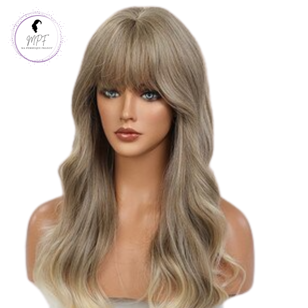 Perruque bob cheveux synthétiques longue/ondulée - Blonde Grise