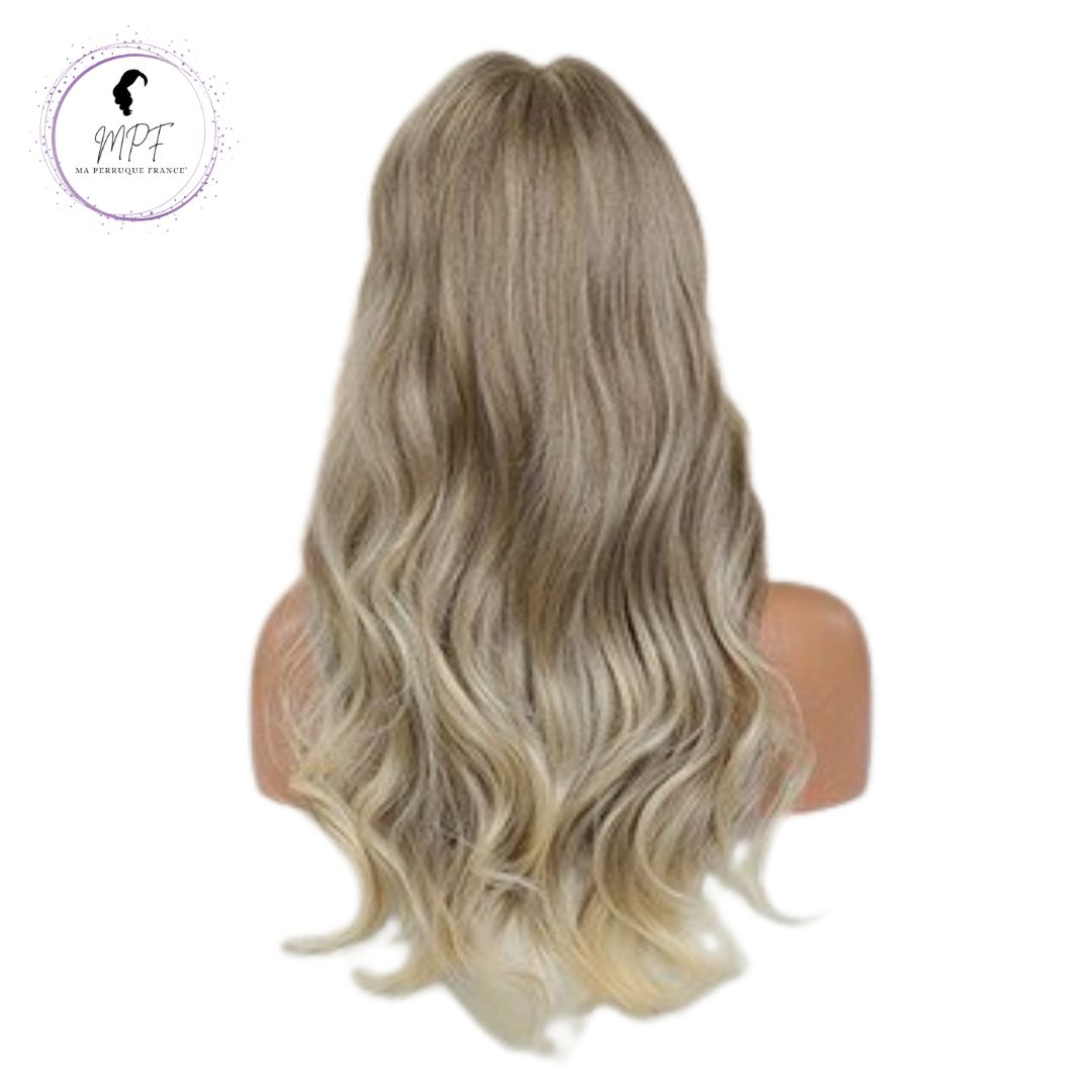 Perruque bob cheveux synthétiques longue/ondulée - Blonde Grise