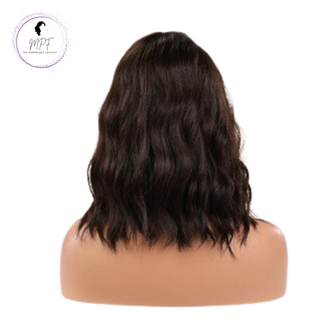 Perruque bob cheveux synthétiques longue/lisse -brune