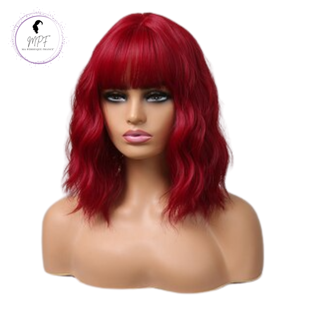 Perruque bob cheveux synthétiques Court/ondulée - Rouge
