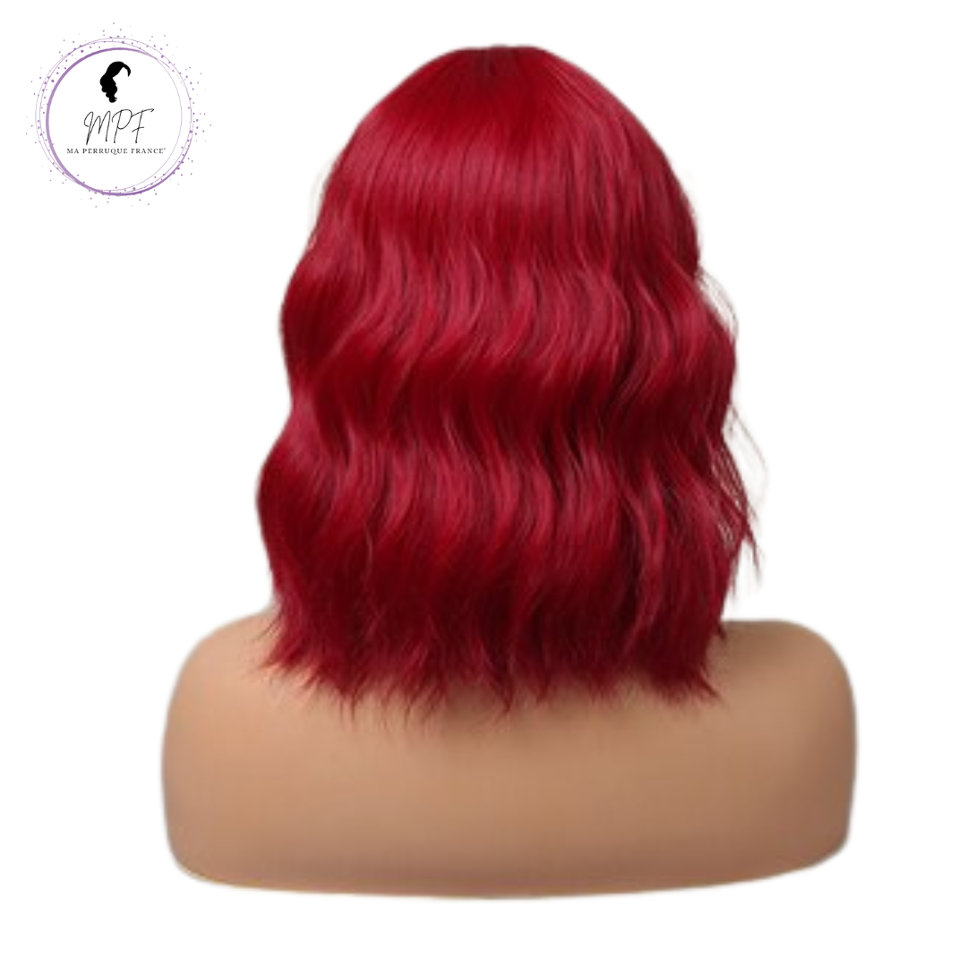 Perruque bob cheveux synthétiques Court/ondulée - Rouge