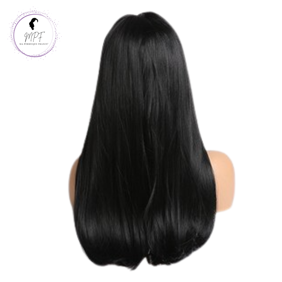 Perruque bob cheveux synthétiques longue/lisse -brune
