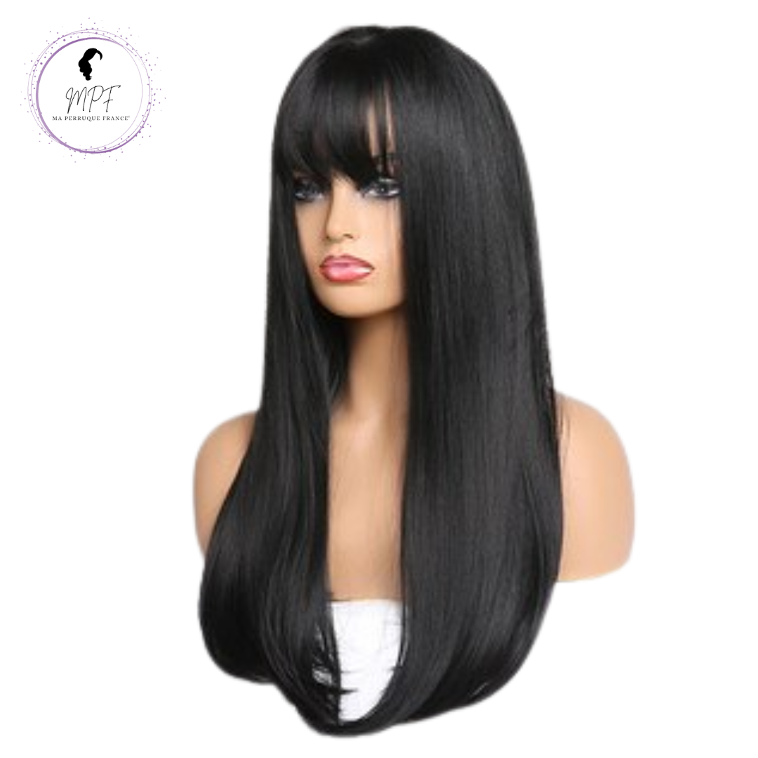 Perruque bob cheveux synthétiques longue/lisse -brune