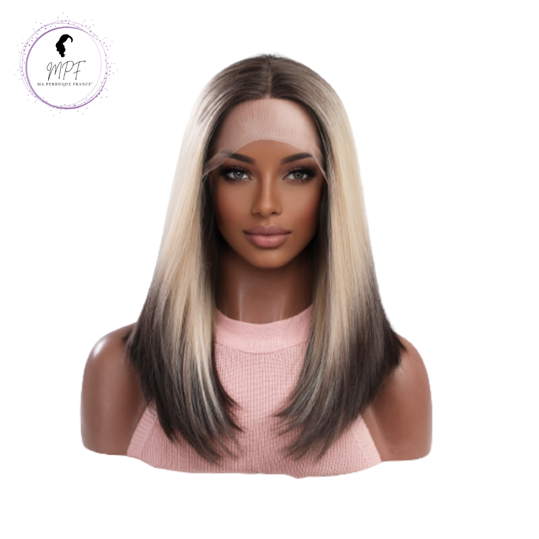 Perruque bob cheveux synthétiques Tie and dye courte/lisse - Blonde Brune