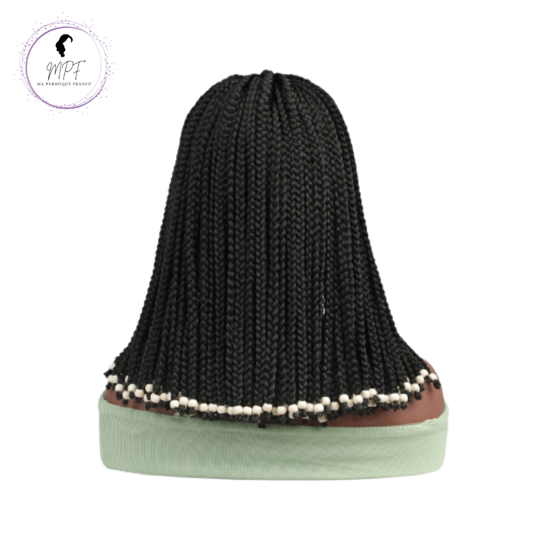 Perruque bob cheveux synthétiques tressés courte - Brune