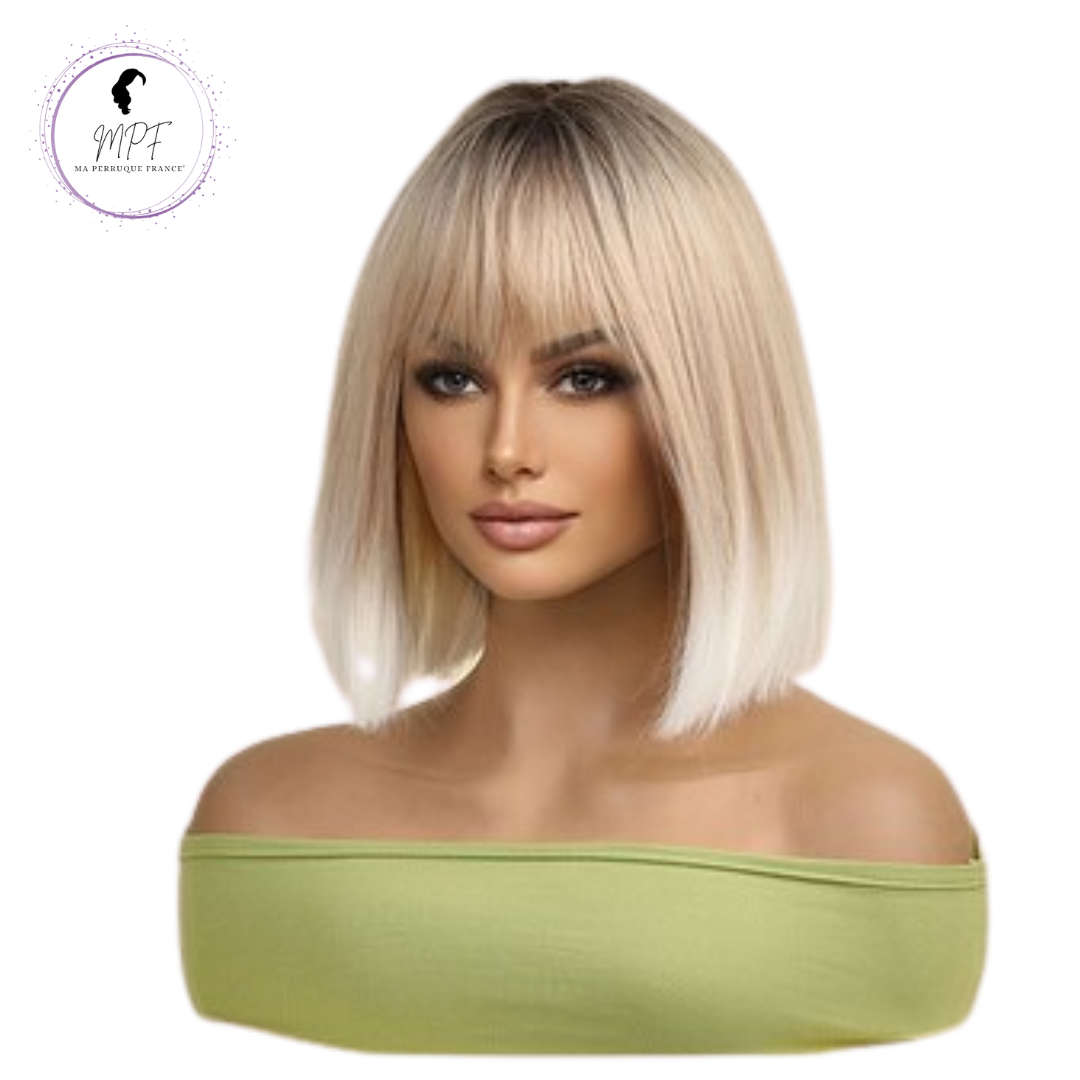 Perruque bob cheveux synthétiques Court/lisse - Blonde 1 support multimédia sur 2