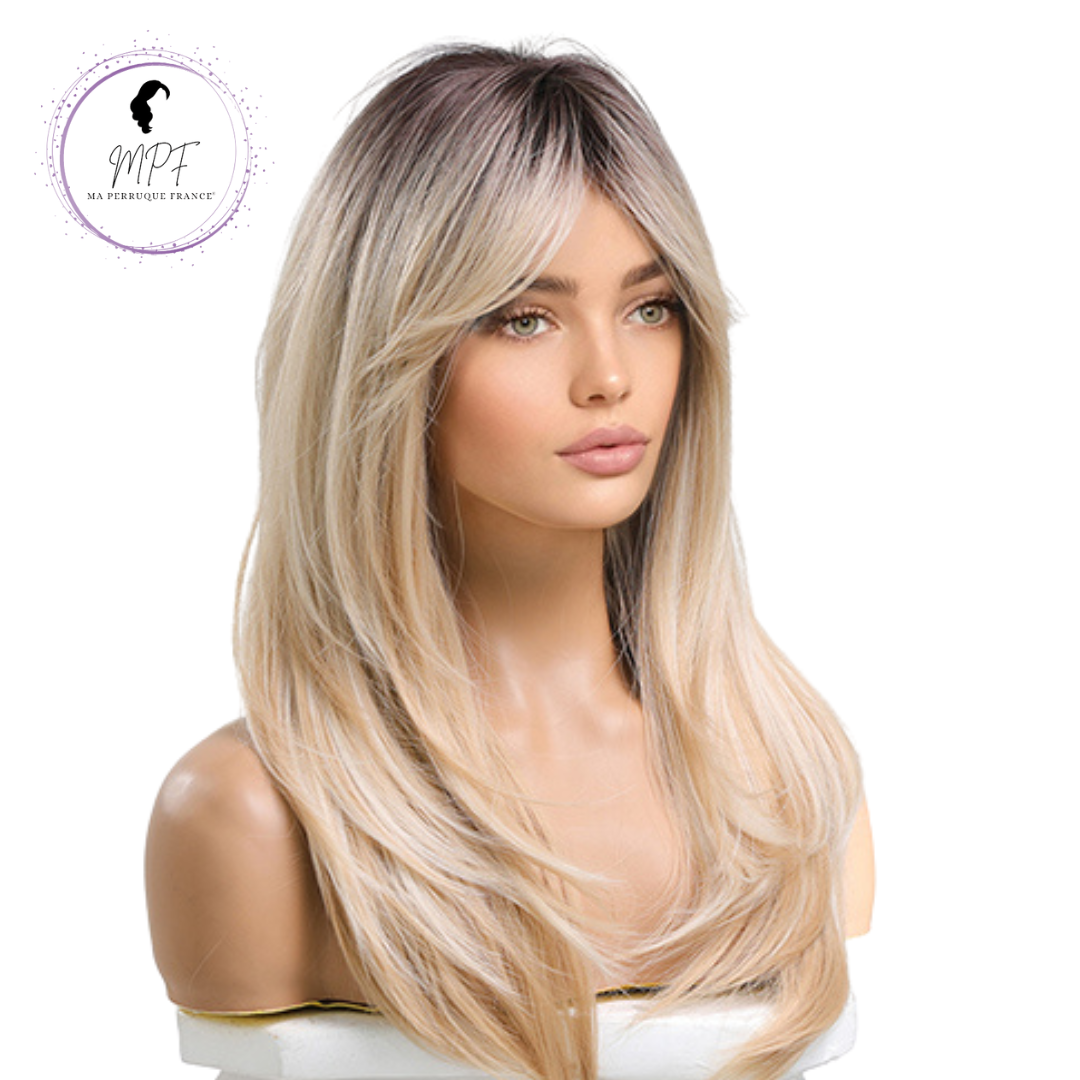 Perruque cheveux synthétique mi-long/lisse - Blonde