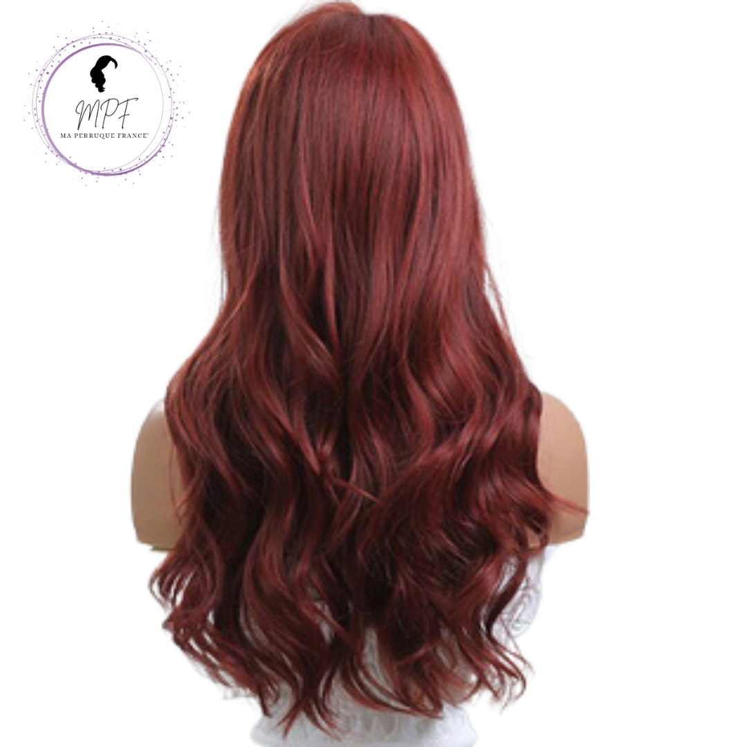 Perruque bob cheveux synthétiques longue/ondulée - Rouge