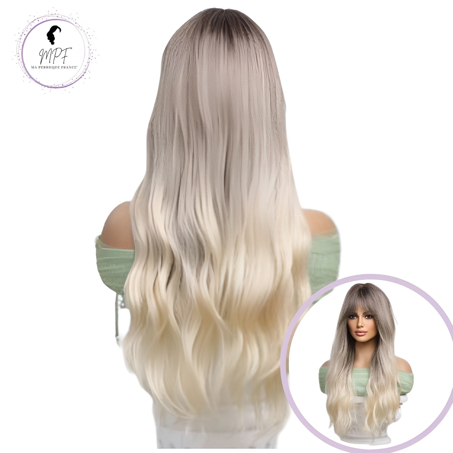 Perruque bob cheveux synthétiques longue/ondulée - Blonde