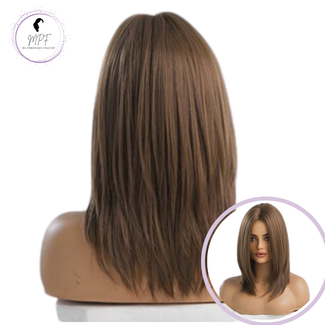 Perruque bob cheveux synthétiques mi-long/lisse - Blonde foncée 2 support multimédia sur 2