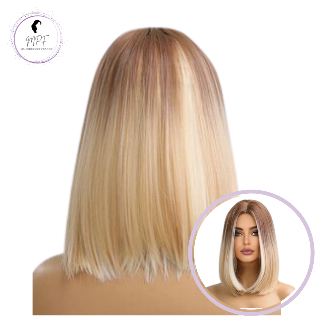 Perruque bob cheveux synthétiques Court/lisse - Blonde carré long