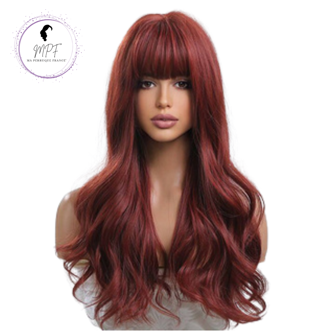 Perruque bob cheveux synthétiques longue/ondulée - Rouge