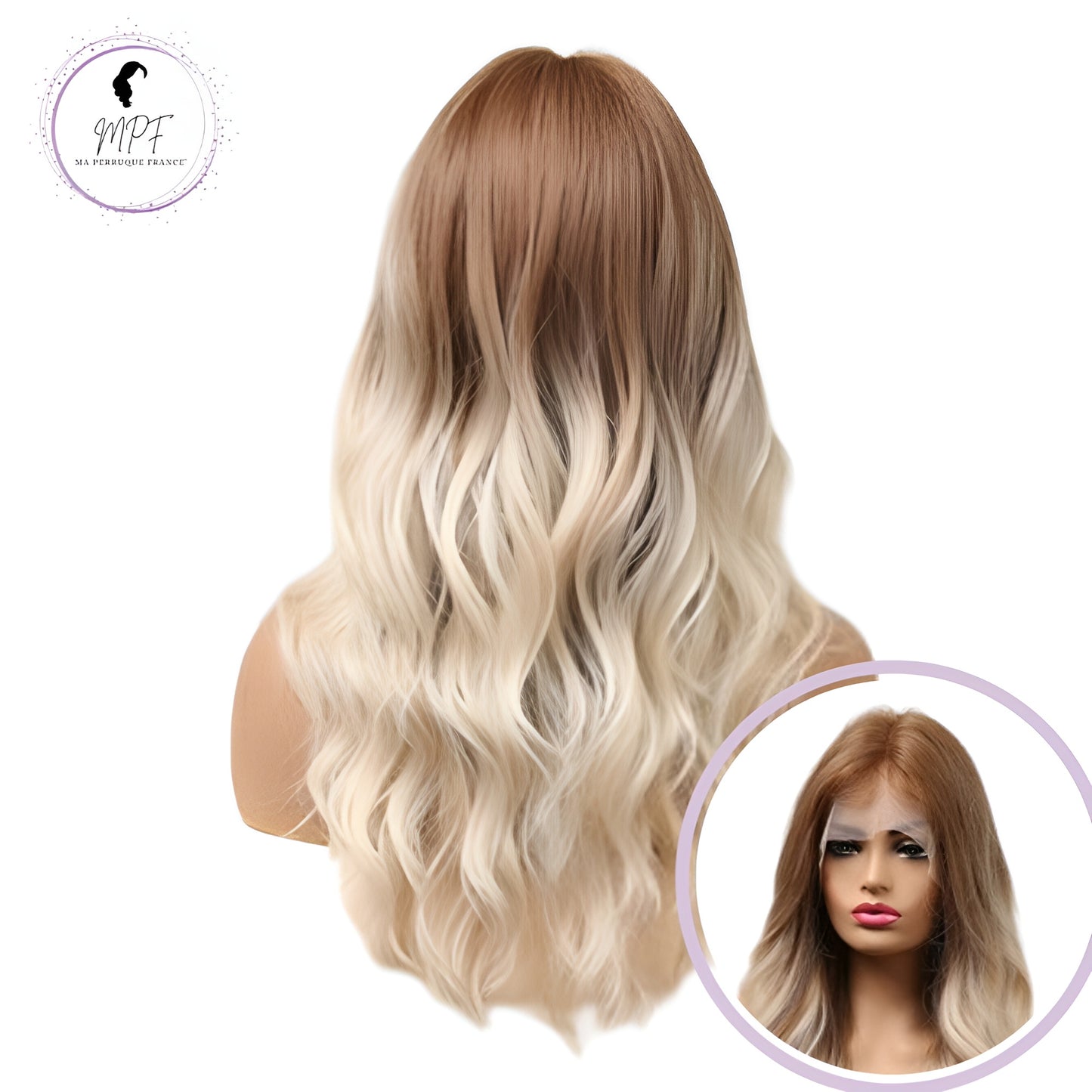 Perruque bob cheveux synthétiques longue/ondulée - Blonde