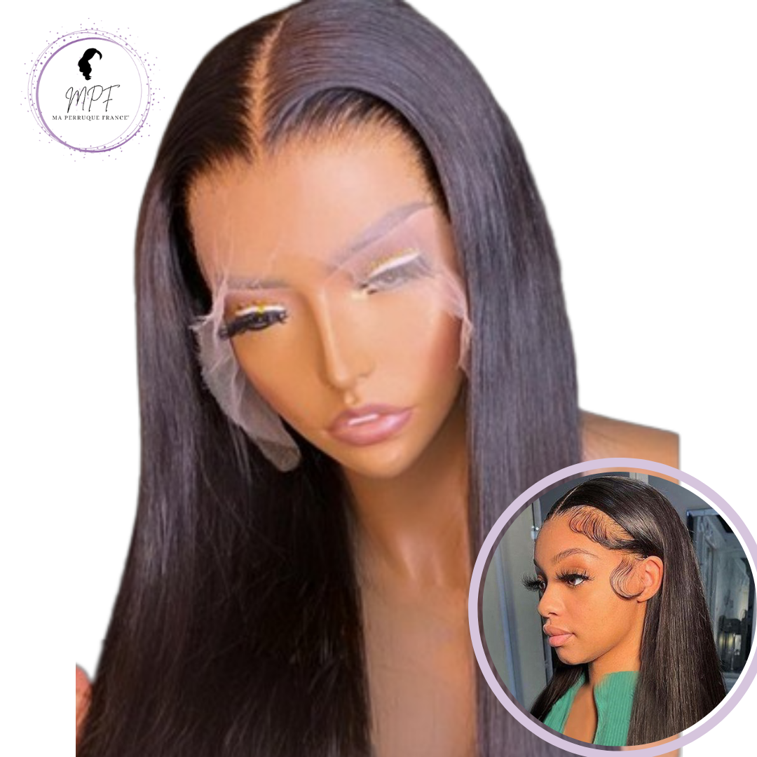 Perruque cheveux naturels longue/lisse - Brune