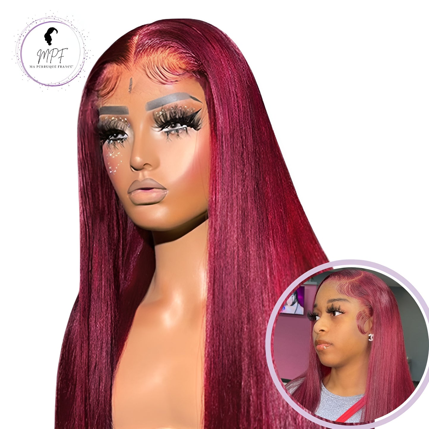 Perruque cheveux naturels Brésiliens lisses - Bordeaux