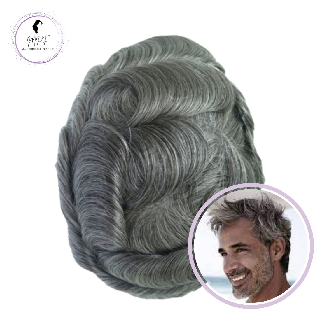 Complément capillaire Homme - Gris 1 cheveux 100% naturels