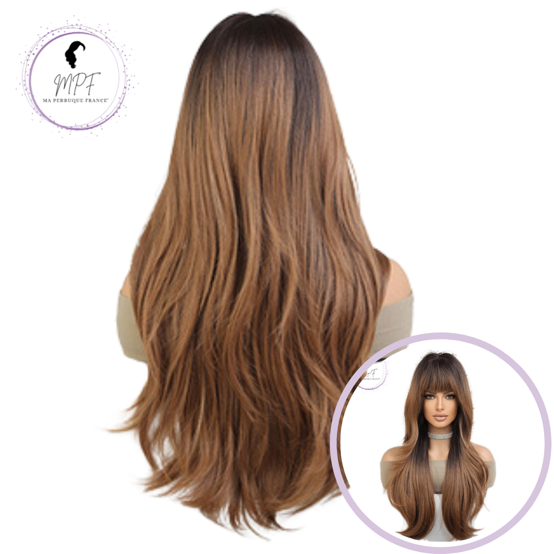 Perruque bob cheveux synthétiques Court/Ondulée-brune