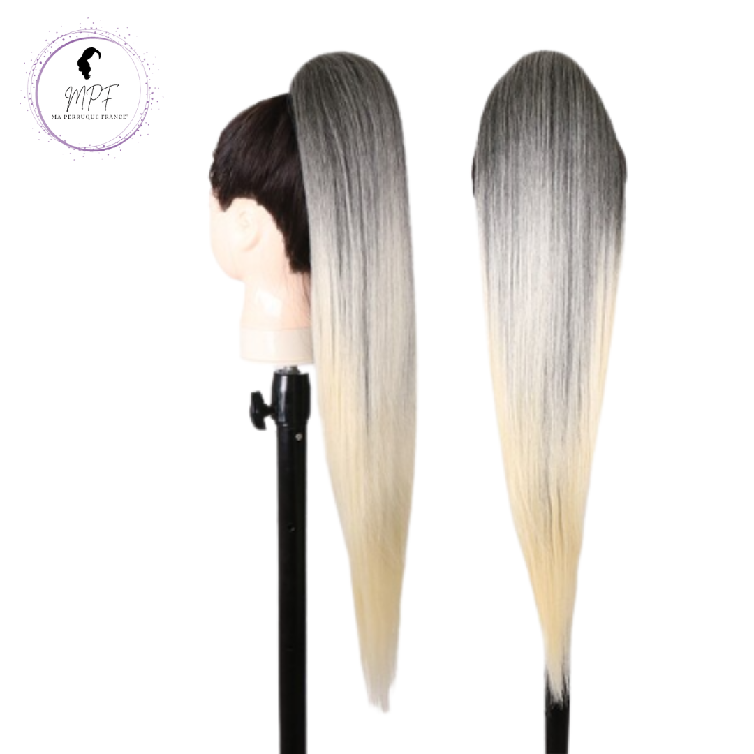 Extension ponytail synthétique lisse - Blonde Grise