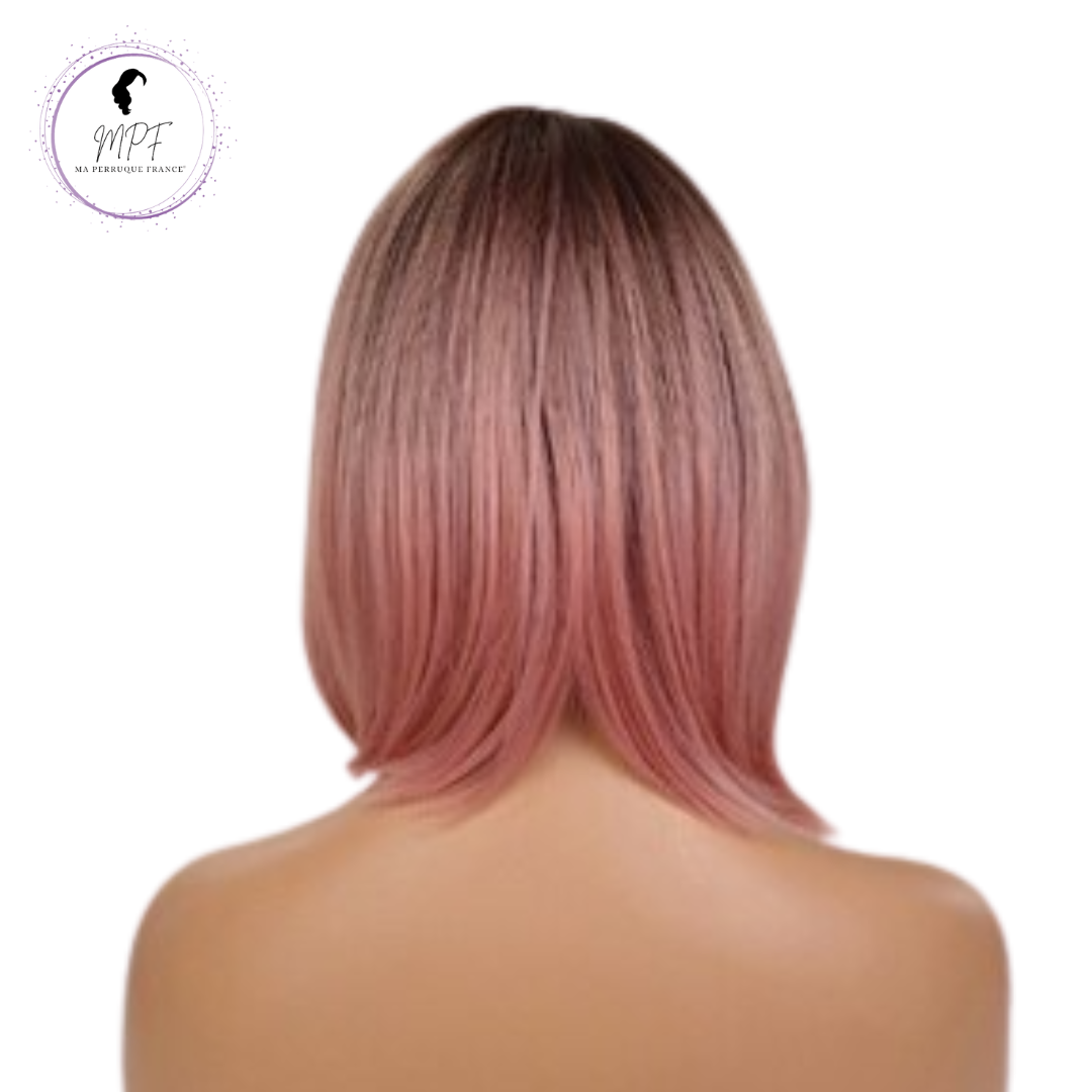 Perruque bob cheveux synthétiques courte/lisse - Couleur rose
