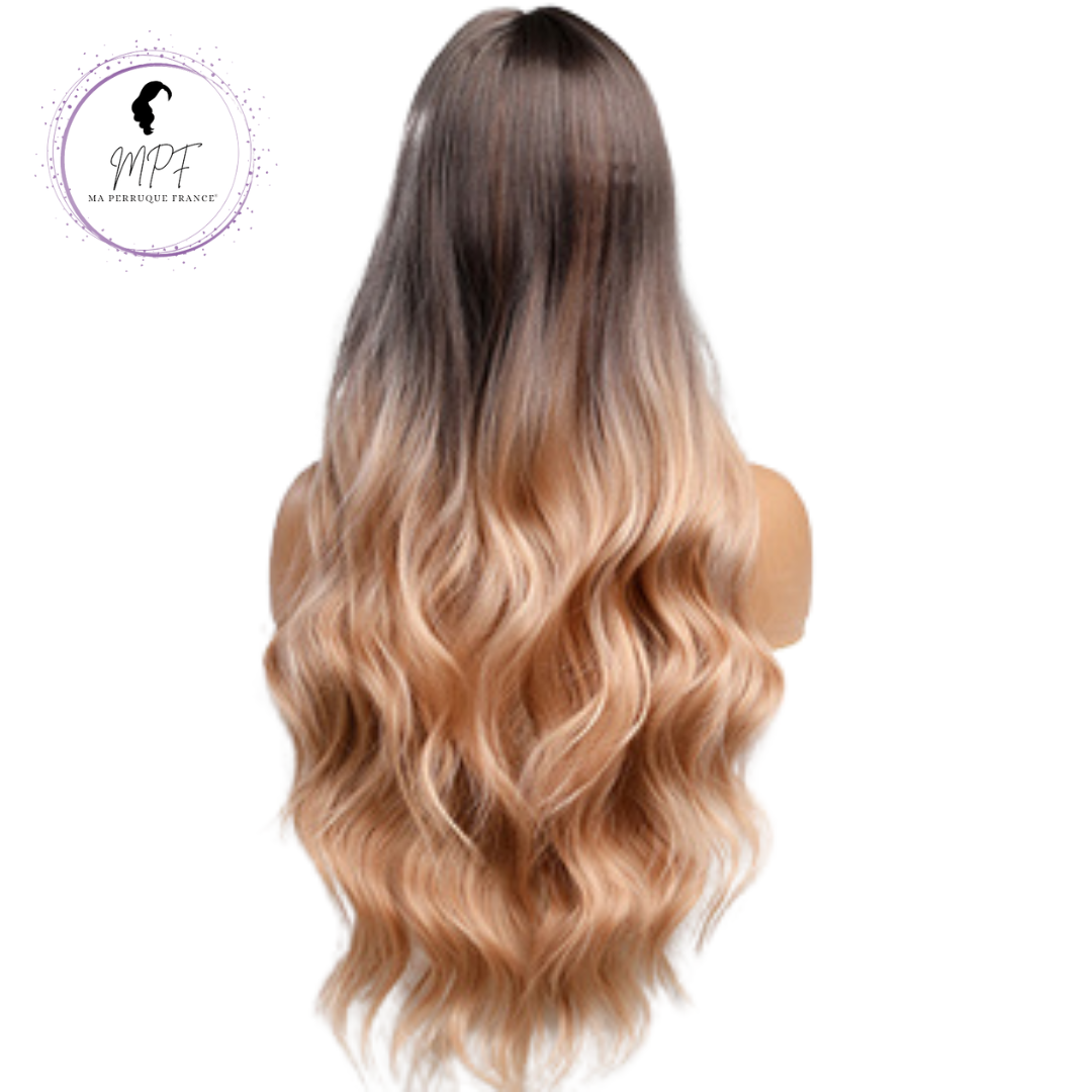 Perruque bob cheveux synthétiques longue/ondulée - Blonde ombrée