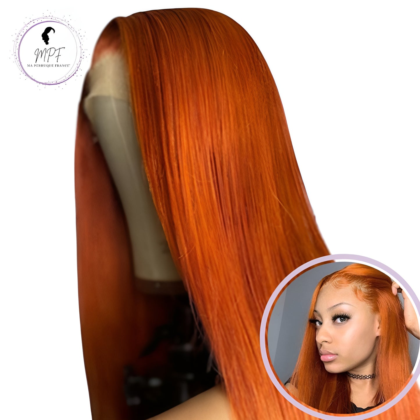 Perruque cheveux naturels longue/lisse - Rousse