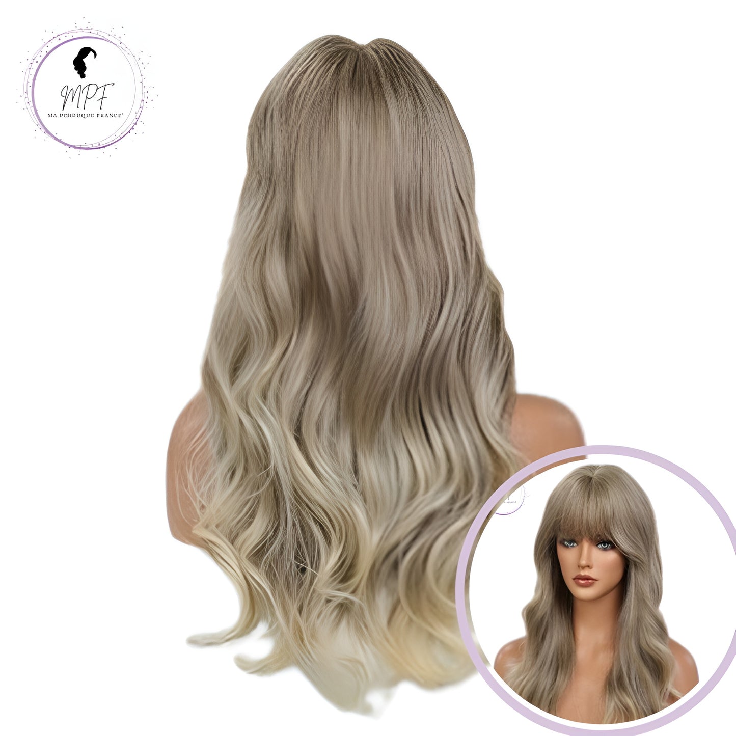 Perruque bob cheveux synthétiques longue/ondulée - Blonde Grise