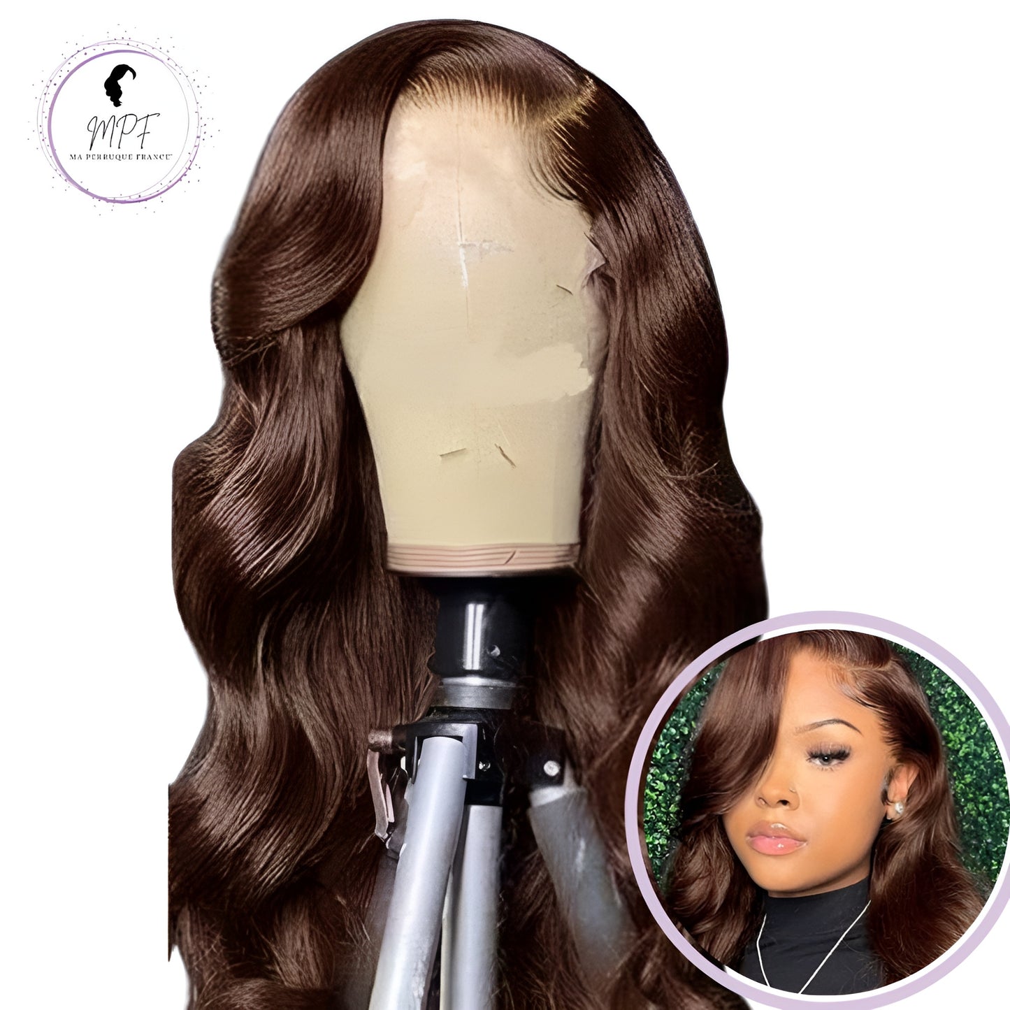 Perruque cheveux naturels Brésiliens Ondulé - Brune