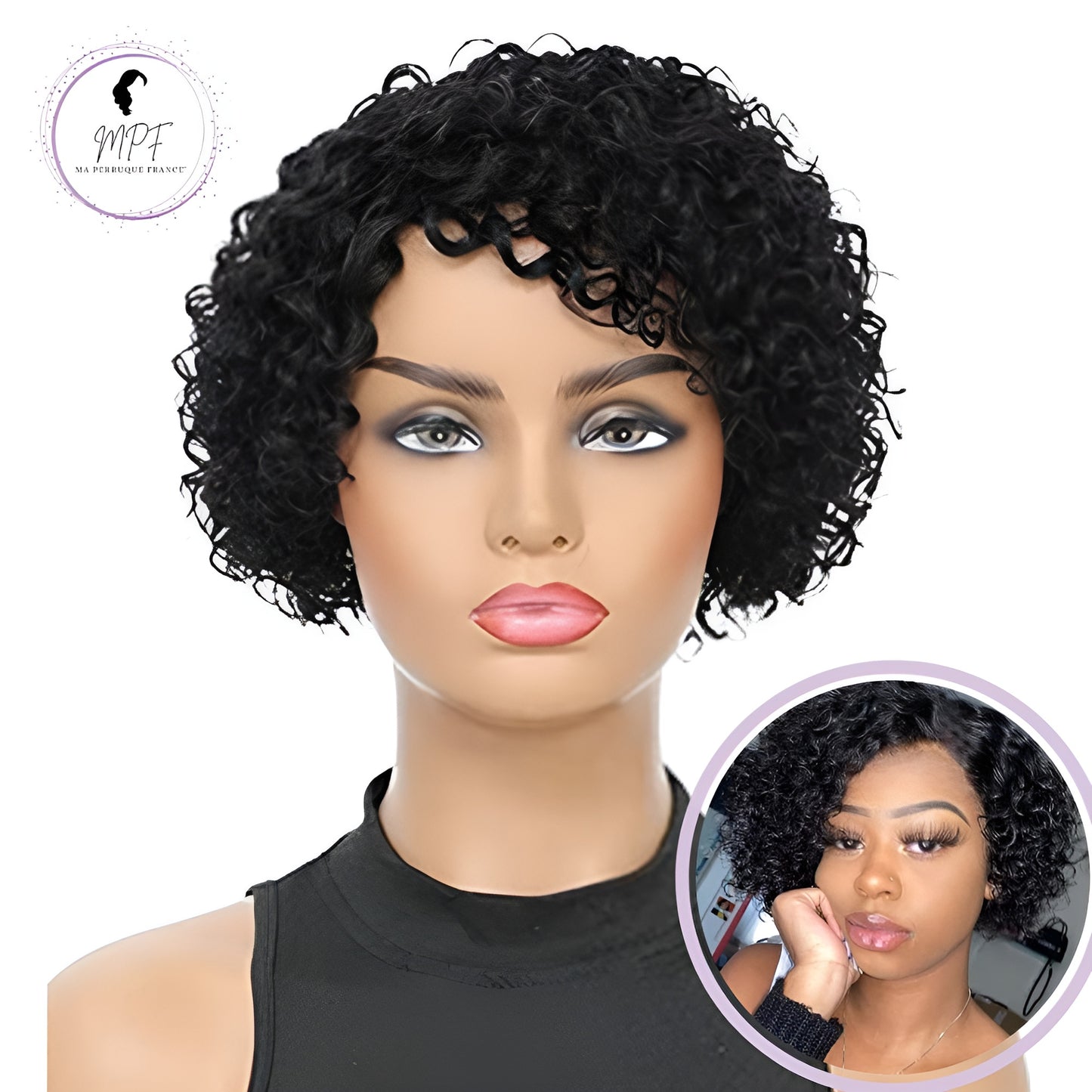 Perruque cheveux naturels Brésiliens Ondulé courte - Brune