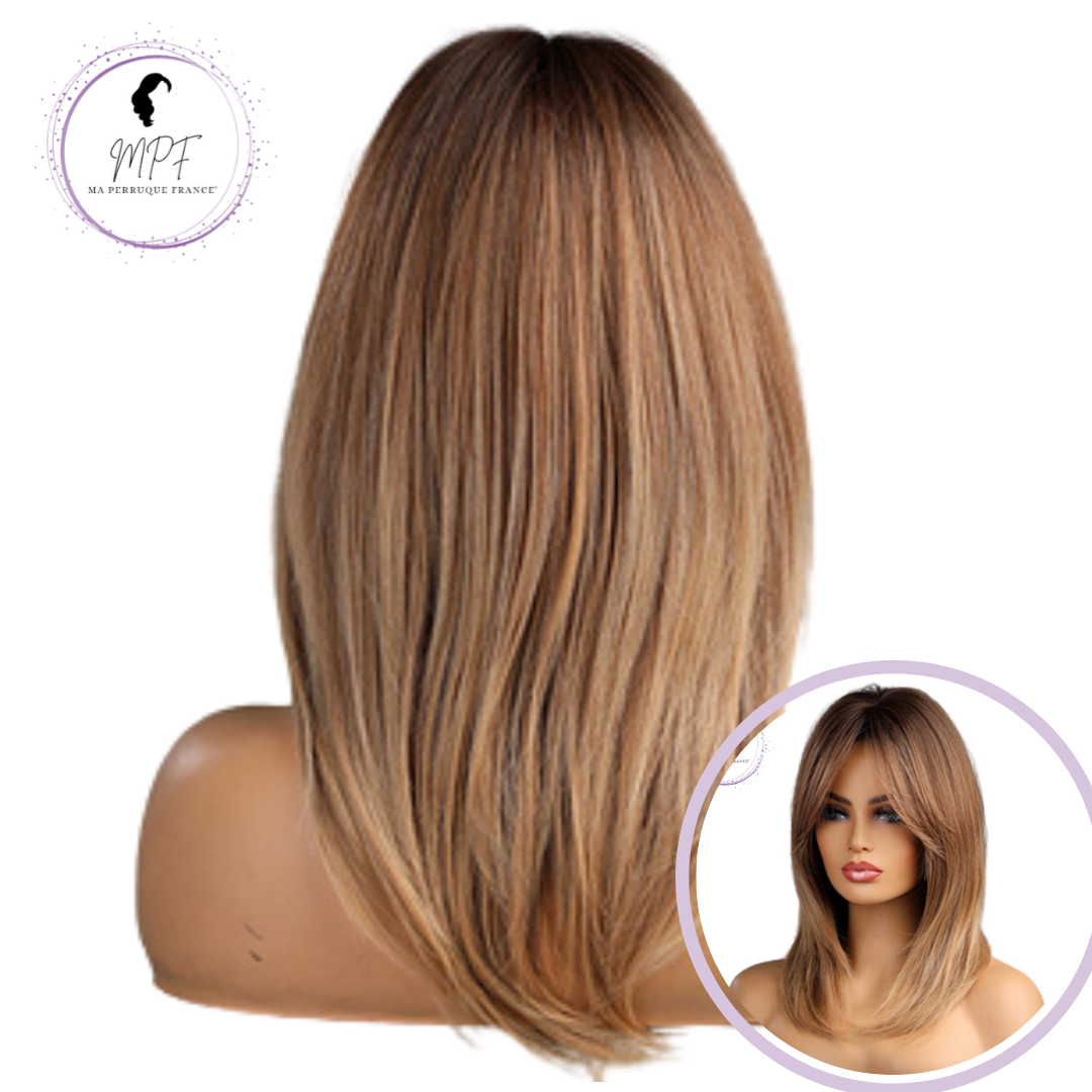Perruque bob cheveux synthétiques mi-long/lisse - Blonde foncée