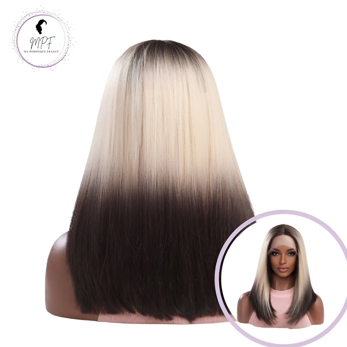 Perruque bob cheveux synthétiques Tie and dye courte/lisse - Blonde Brune