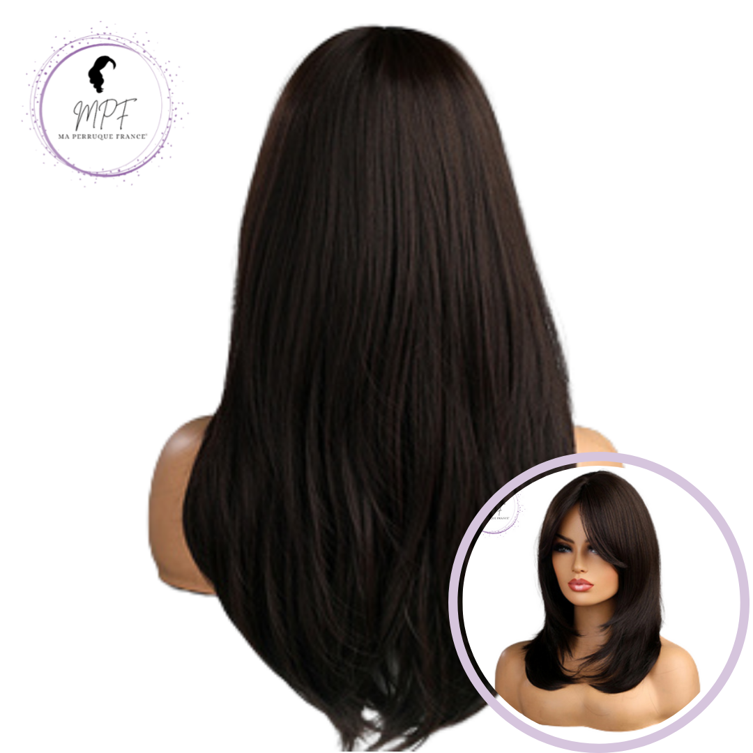 Perruque bob cheveux synthétiques longue/lisse -brune