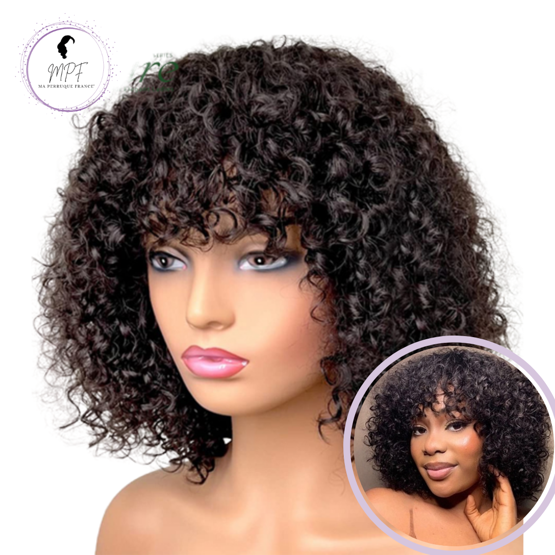 Perruque cheveux naturels Brésiliens Ondulé courte - Brune