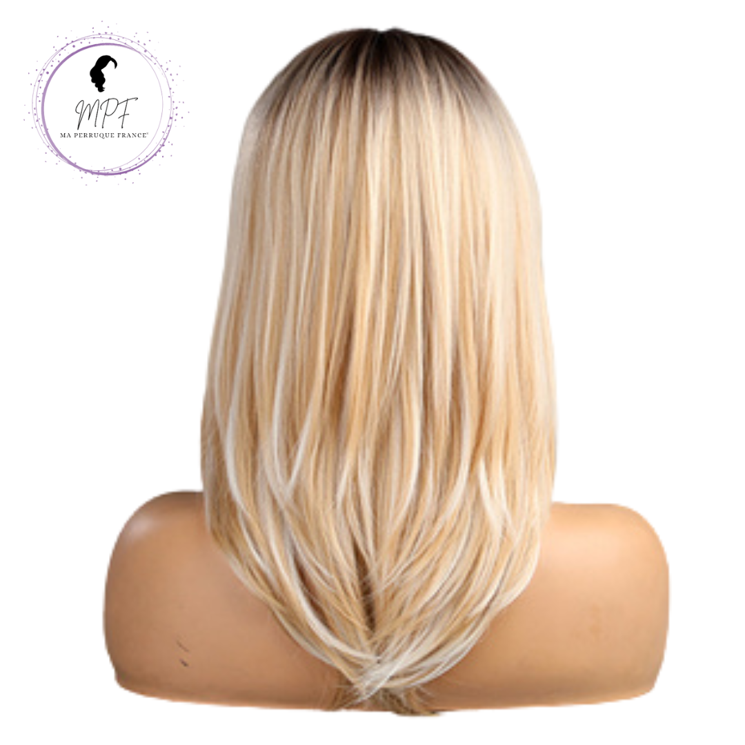 Perruque bob cheveux synthétiques mi-long/lisse - Blonde