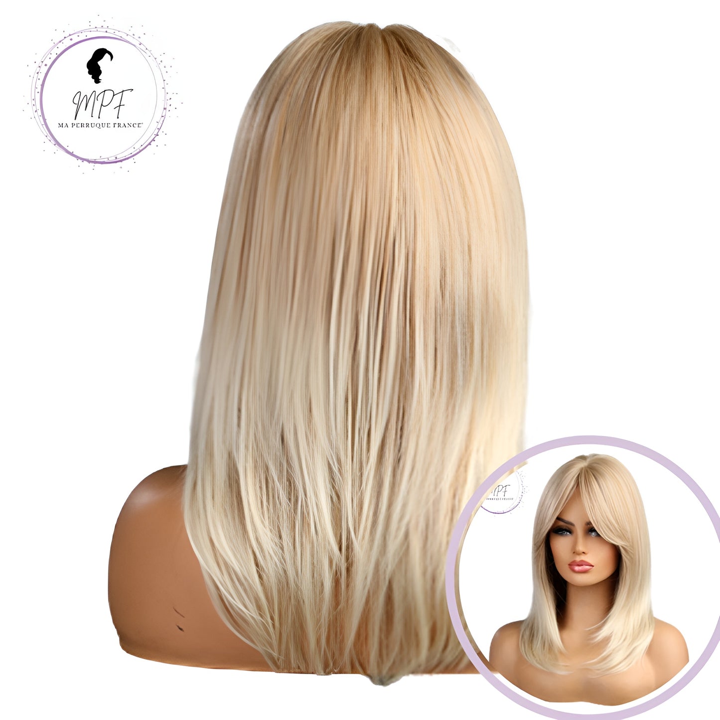 Perruque bob cheveux synthétiques mi-long/lisse - Blonde