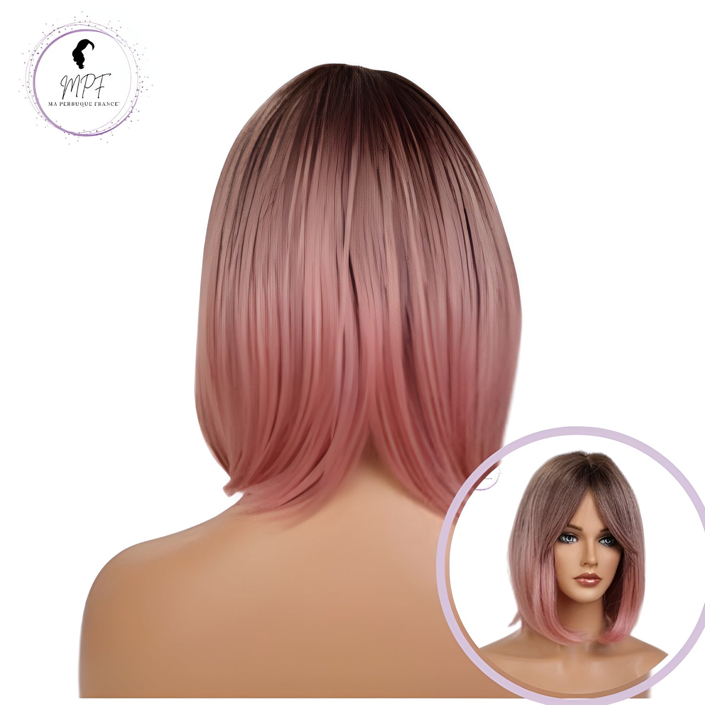 Perruque bob cheveux synthétiques courte/lisse - Couleur rose