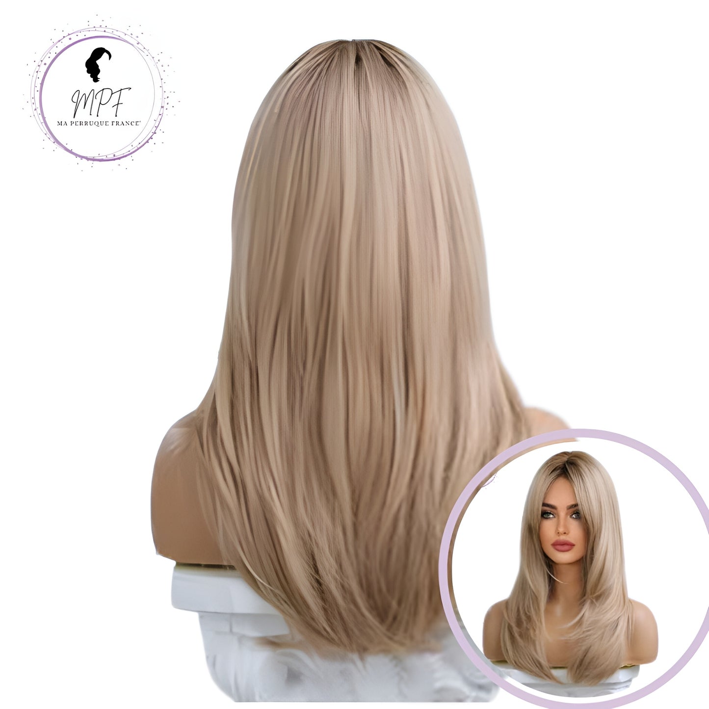 Perruque bob cheveux synthétiques mi-long/lisse - Blonde