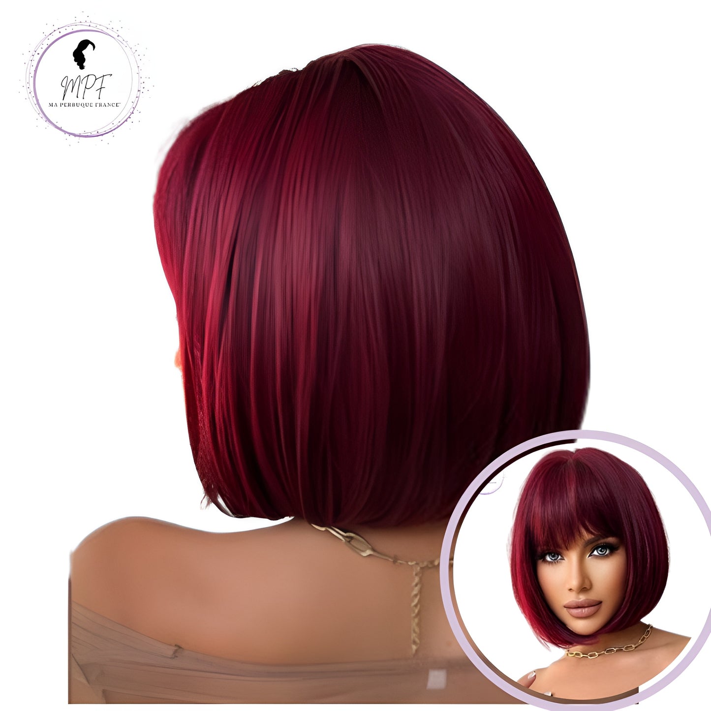 Perruque bob cheveux synthétiques Court/lisse- Couleur bordeaux