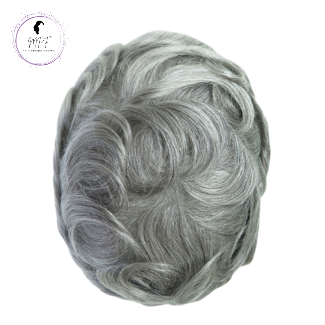 Complément capillaire Homme - Gris 100% cheveux naturels