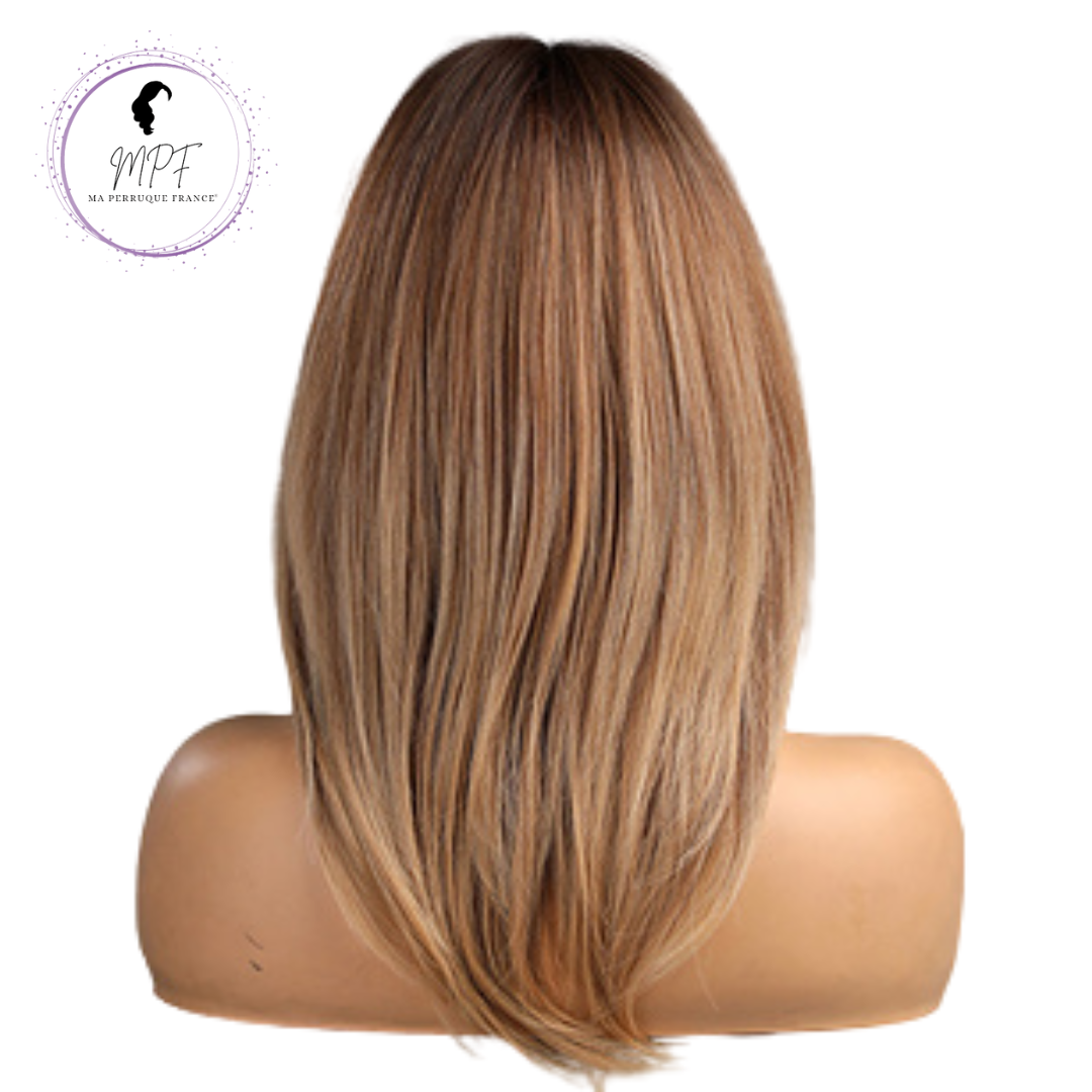 Perruque bob cheveux synthétiques mi-long/lisse - Blonde foncée