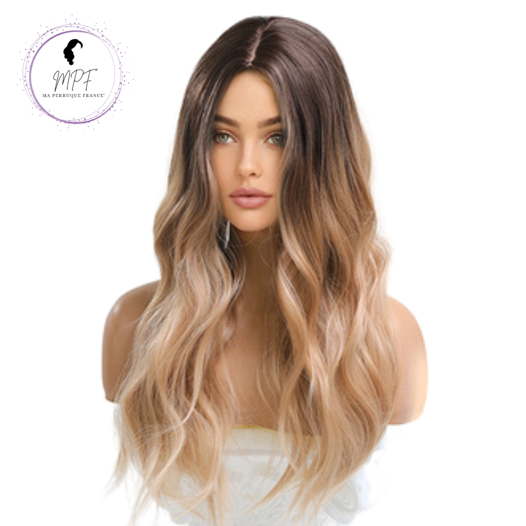 Perruque bob cheveux synthétiques longue/ondulée - Blonde