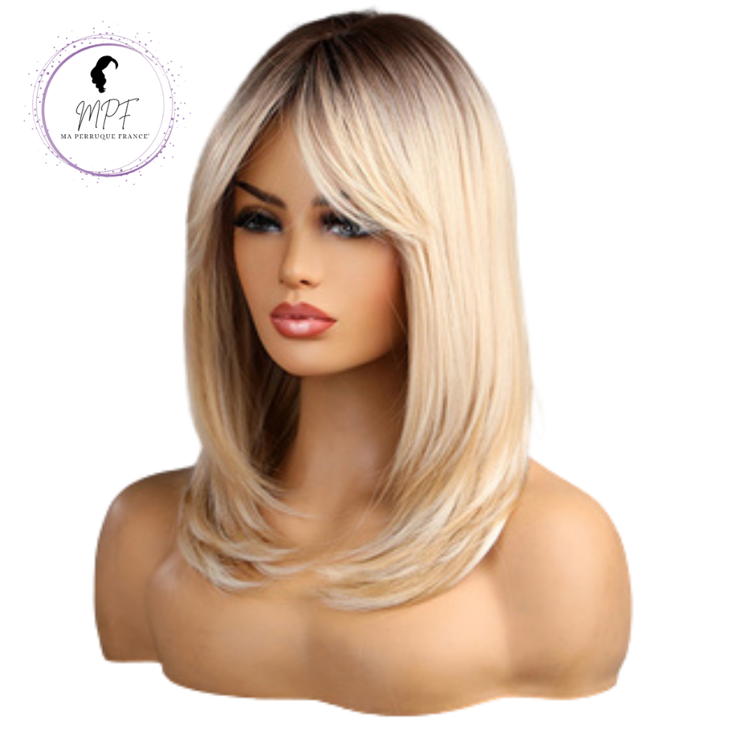 Perruque bob cheveux synthétiques mi-long/lisse - Blonde
