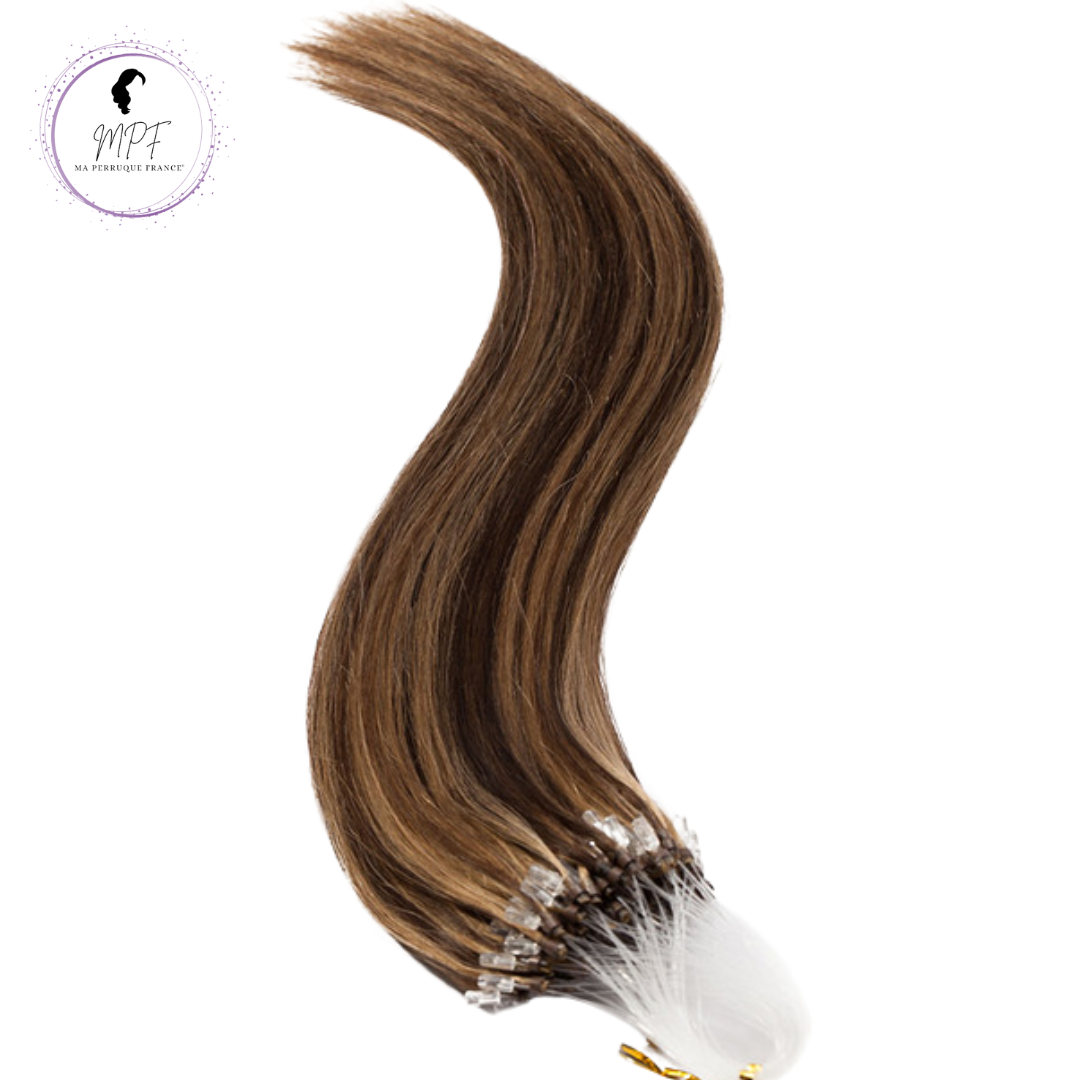 Extension à froid micro anneaux en cheveux 100% naturels - Brun méché