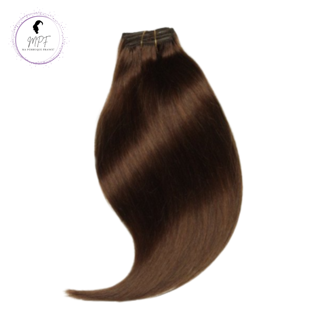 Extension à clips en cheveux 100% naturels - Brun chocolat