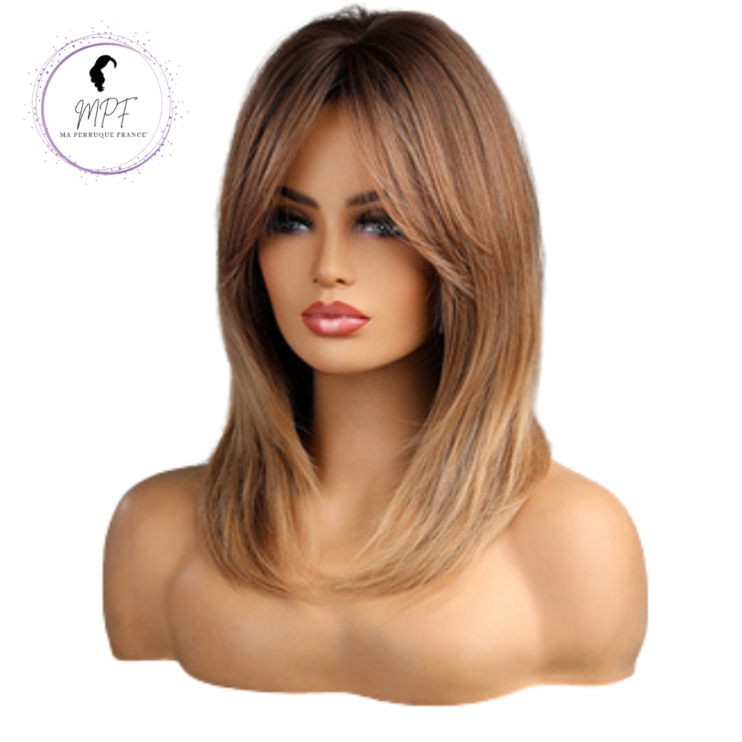 Perruque bob cheveux synthétiques mi-long/lisse - Blonde foncée