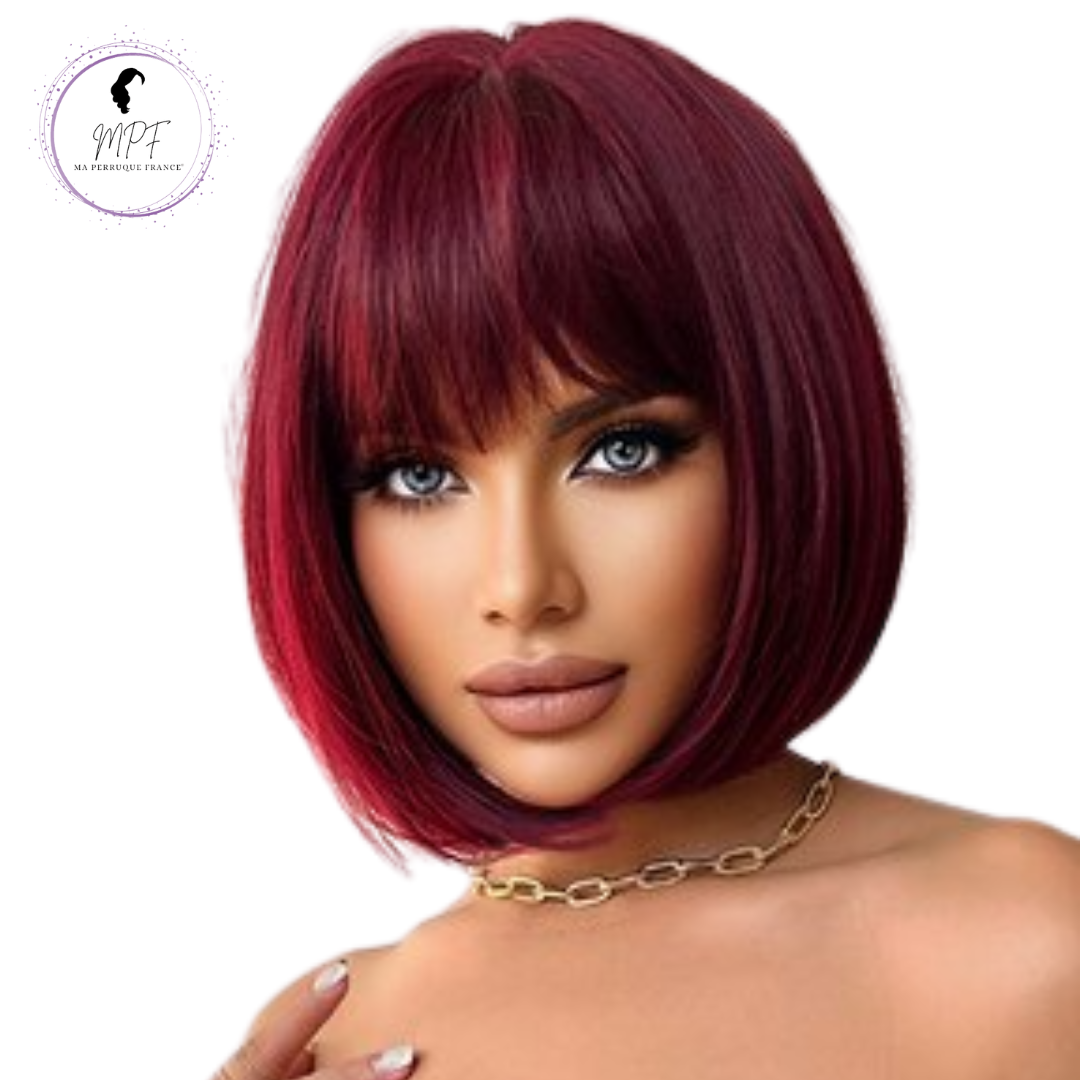 Perruque bob cheveux synthétiques Court/lisse- Couleur bordeaux