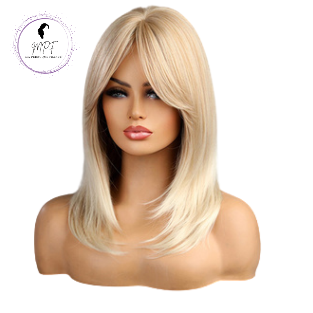 Perruque bob cheveux synthétiques mi-long/lisse - Blonde