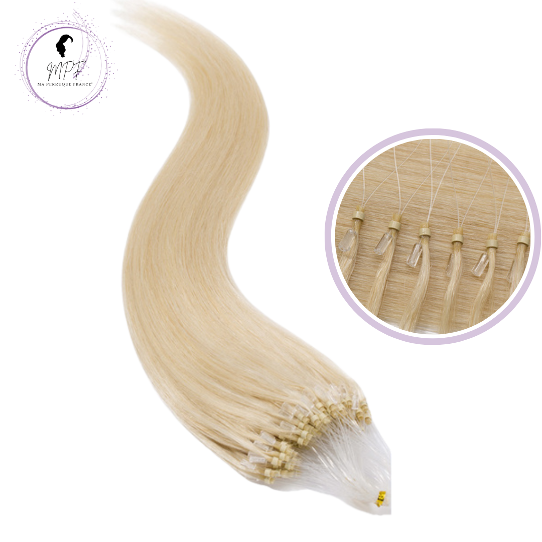 Extension à froid micro anneaux en cheveux 100% naturels - Blond platine