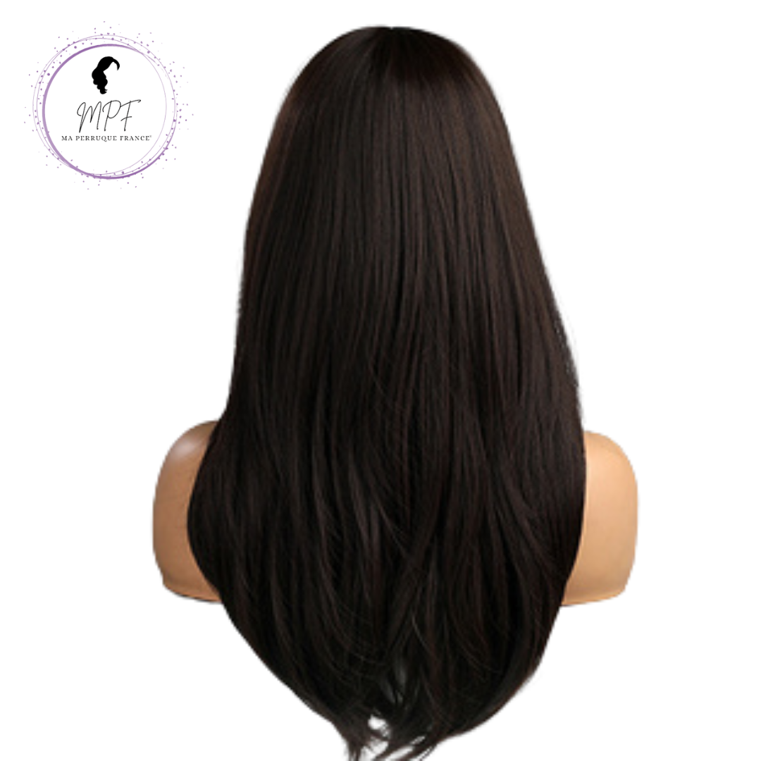 Perruque bob cheveux synthétiques longue/lisse - Brune