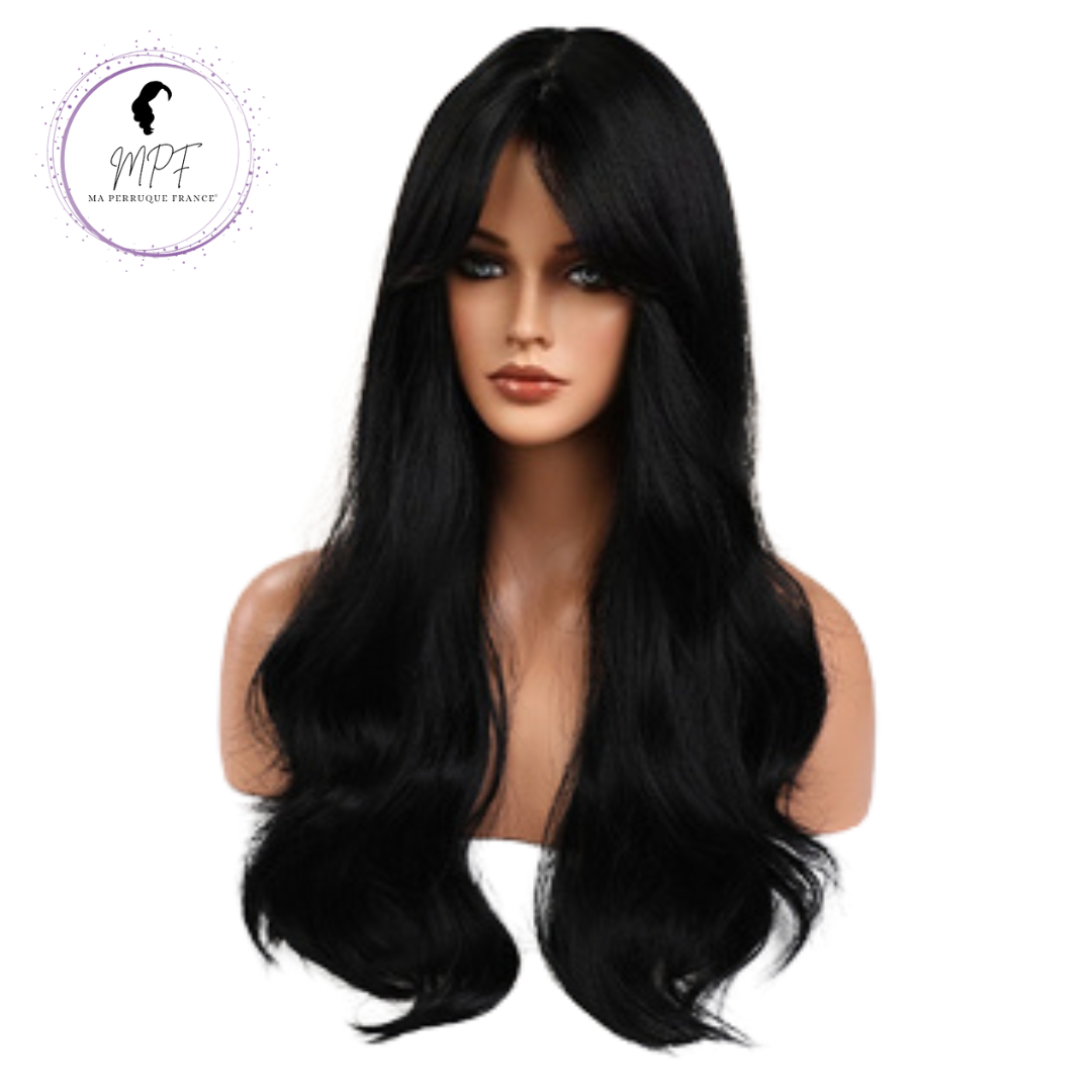 Perruque bob cheveux synthétiques longue/lisse -brune