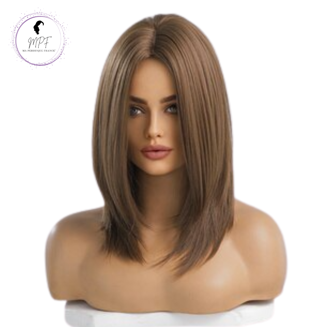 Perruque bob cheveux synthétiques mi-long/lisse - Blonde foncée 2 support multimédia sur 2